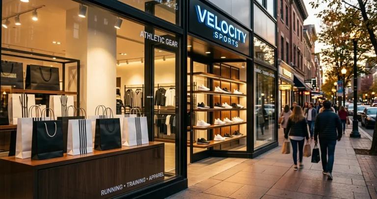 Tienda Adidas en USA - Escaparate moderno con zapatillas y ropa deportiva en Estados Unidos