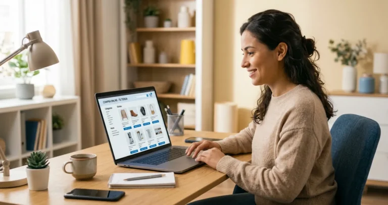 Mercado Libre en USA - Persona comprando online desde Estados Unidos en una laptop