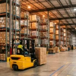 Almacén mayorista en Estados Unidos con cajas de productos listos para distribución a páginas para comprar por mayoreo en USA