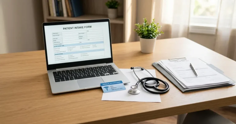 Medicaid en USA requisitos 2026 - Tarjeta de seguro médico y documentos de aplicación sobre escritorio profesional