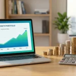Dónde invertir con interés compuesto en USA 2026 - Monedas apiladas y gráfico de crecimiento financiero ascendente