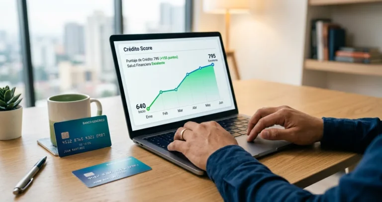 Cómo construir crédito en USA - persona revisando su puntaje de crédito en una laptop