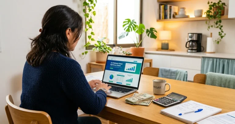 Préstamos personales en USA para hispanos - persona comparando opciones de préstamo en una laptop