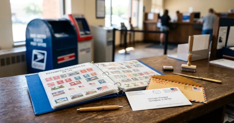 Donde comprar estampillas postales en USA - libro de estampillas y sobres en oficina de correos