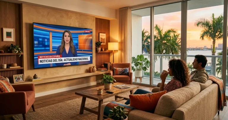 Canales en español en Miami vistos en un televisor moderno en una sala de estar