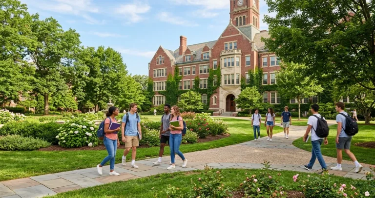 Universidad pública en USA - campus universitario con estudiantes hispanos en 2026