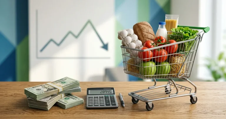 Inflación en USA 2026: carrito de compras, dólares y calculadora representando el costo de vida en Estados Unidos