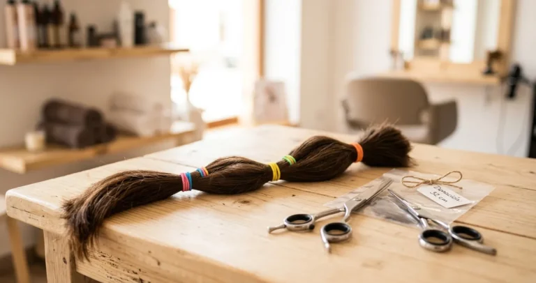 Cómo donar cabello en USA - coleta de pelo largo cortada y atada lista para donación