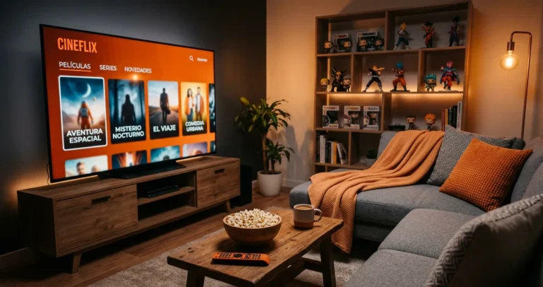 Cuánto cuesta Crunchyroll en USA - sala con televisor mostrando una plataforma de streaming de anime