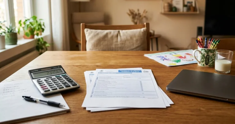 Child Tax Credit en USA para hispanos - Formularios de impuestos y calculadora sobre una mesa familiar