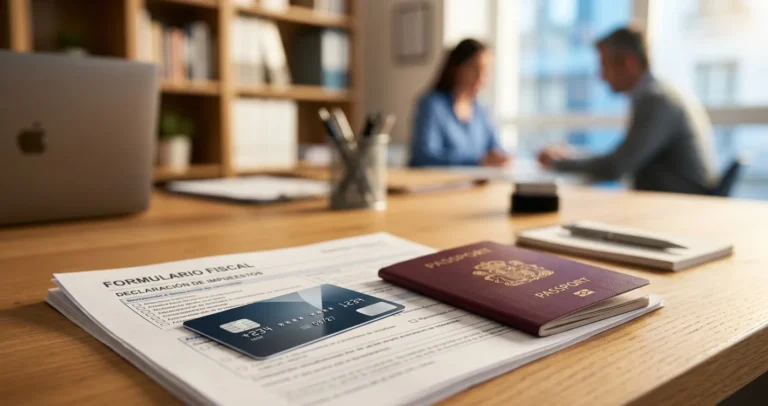 Tarjeta de crédito en USA sin seguro social - Tarjeta, pasaporte y formulario de ITIN sobre un escritorio
