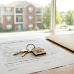 Requisitos para alquilar un apartamento en USA - Llaves y contrato de renta sobre un mostrador con documentos