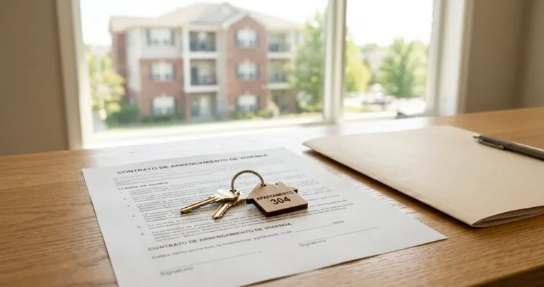 Requisitos para alquilar un apartamento en USA - Llaves y contrato de renta sobre un mostrador con documentos