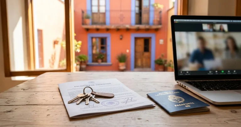 Compra casa desde Estados Unidos - Llaves, escritura de propiedad y laptop para trámite a distancia