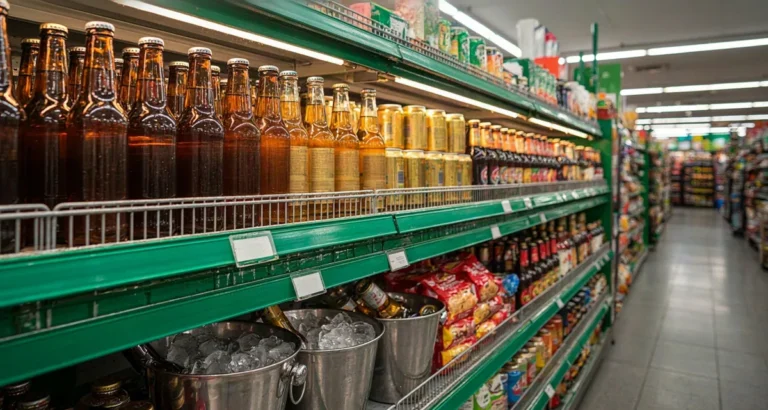 Cerveza Gallo en USA 2026: botellas de cerveza guatemalteca en la góndola de un supermercado hispano de Estados Unidos